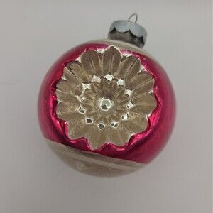 Pink Indent Antique Glass Ball Hand Blown Christmas Tree Ornament Made In USA